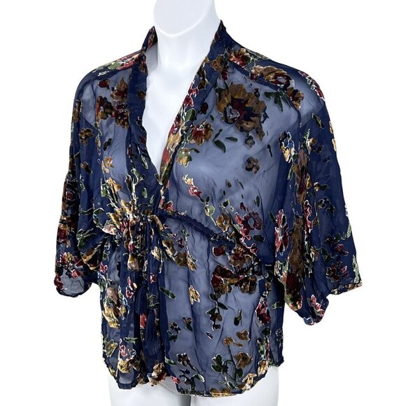 Velvet Burnout Floral Sheer Kimono Top Women S Artsy Boho Whimsigoth FairyGrunge - Picture 3 of 16